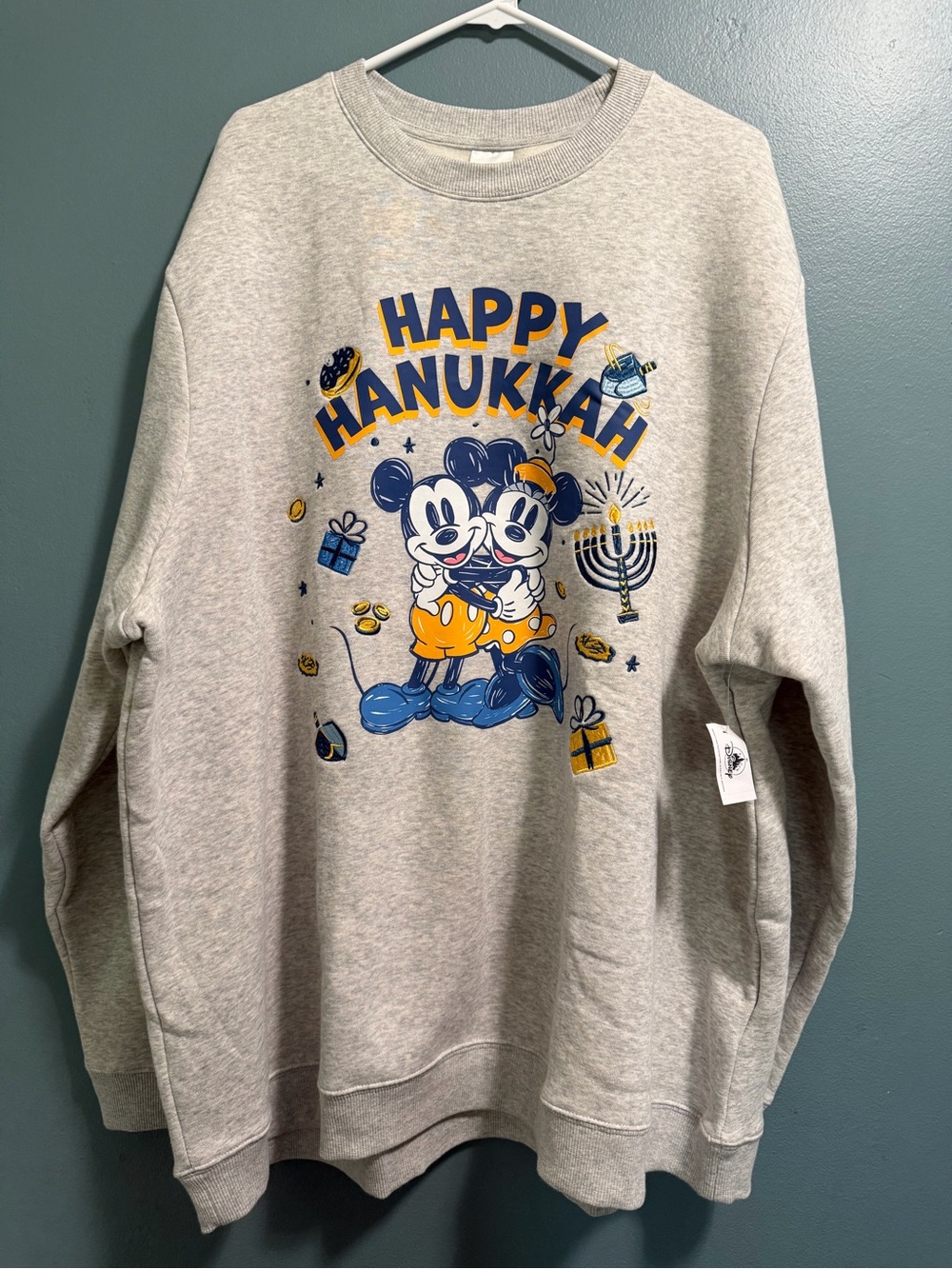 Disney Mickey & Minnie Mouse Happy Hanukkah Pullover Gray Sweatshirt 3XL NEW